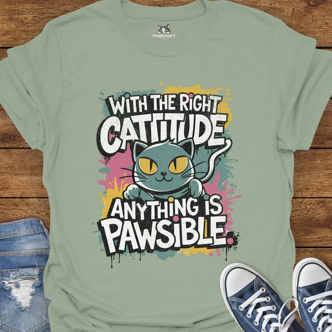 With the Right Cattitude Anything is Pawsible T-Shirt