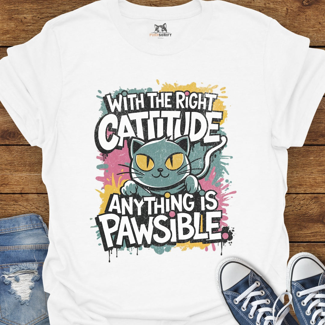 With the Right Cattitude Anything is Pawsible T-Shirt